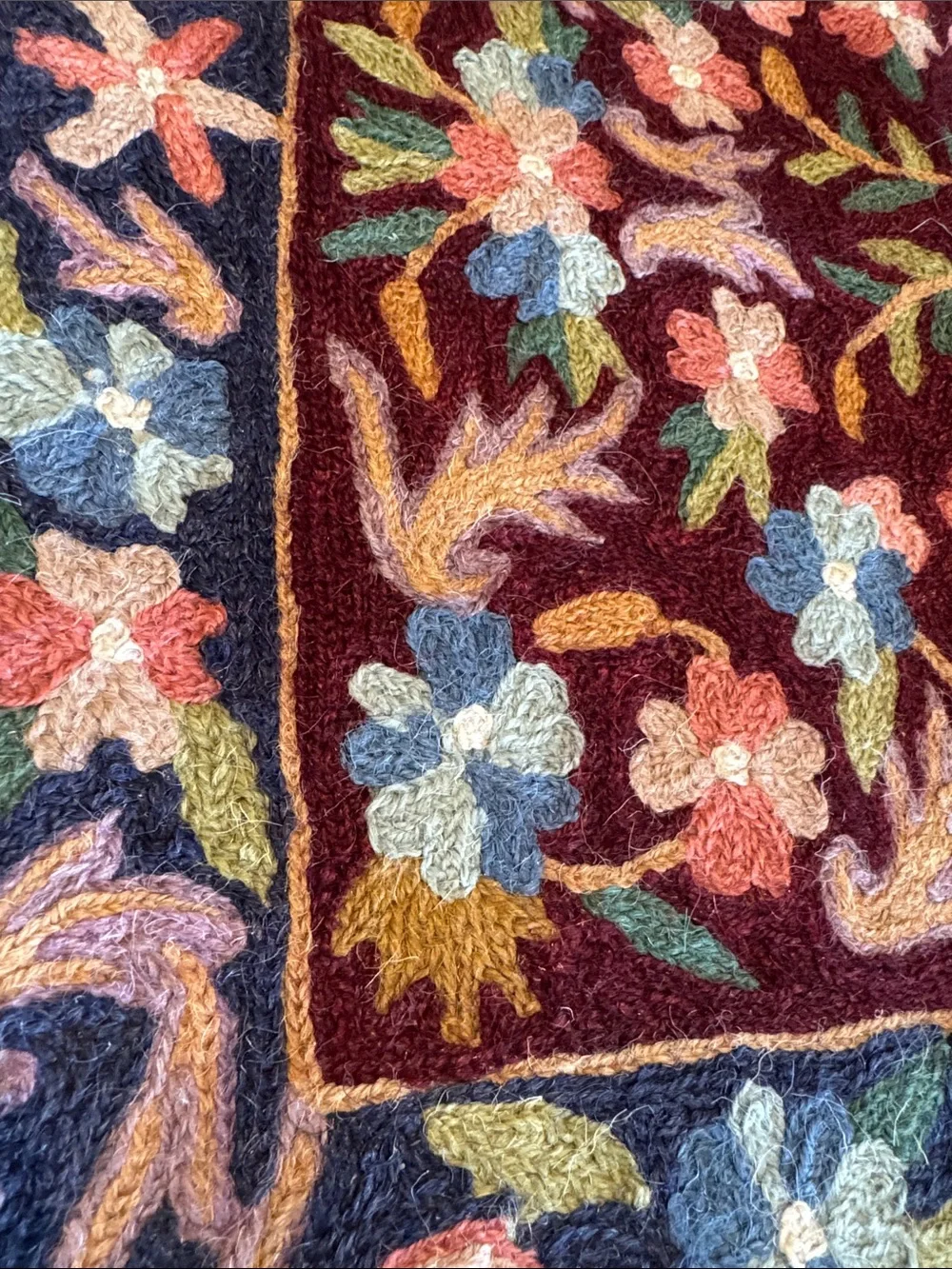 Kashmiri Wool Floral Crewel Embroidered Pillow Cover 16 X 16” NWOT
